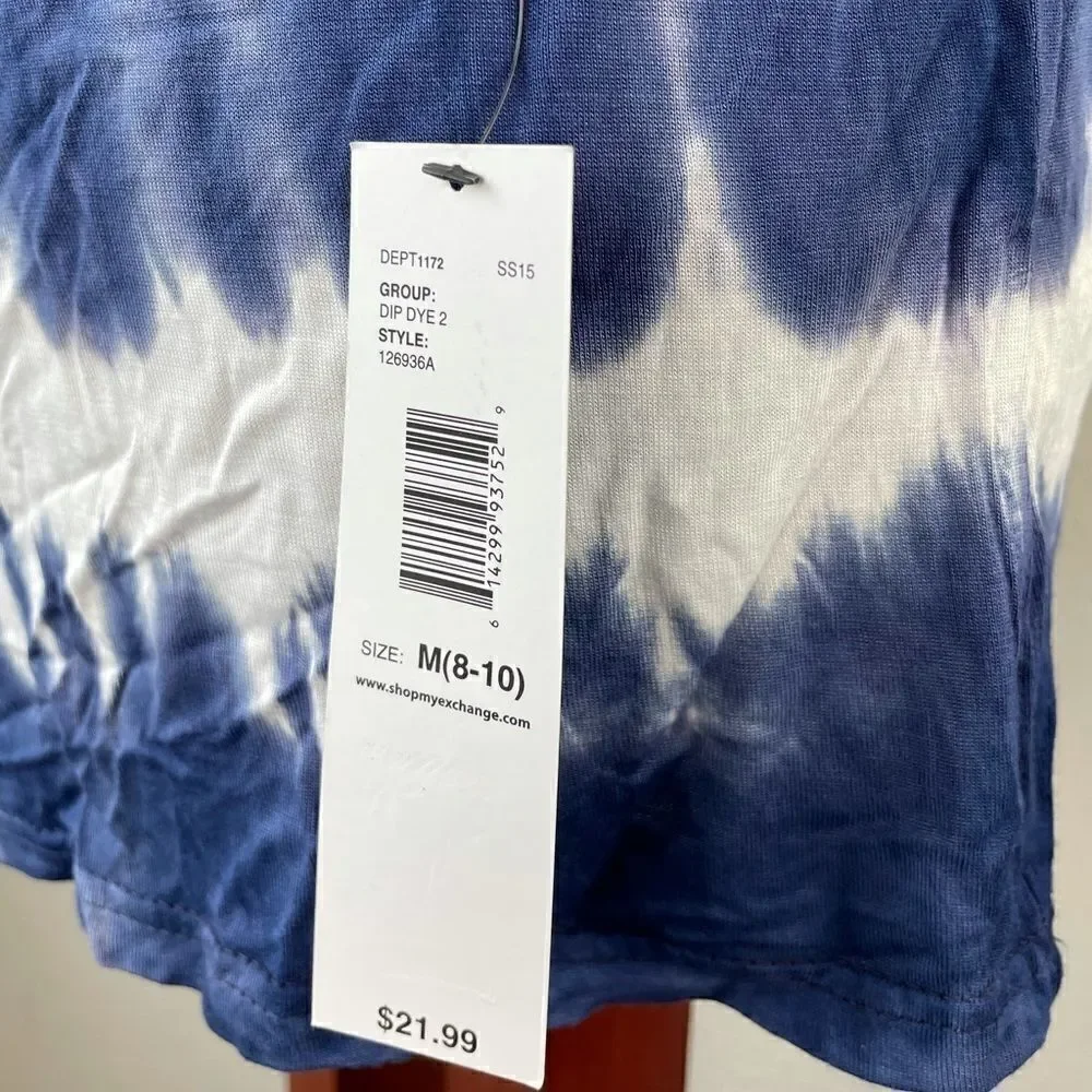 NWT Passports Blue & White Tie Dye Style Top